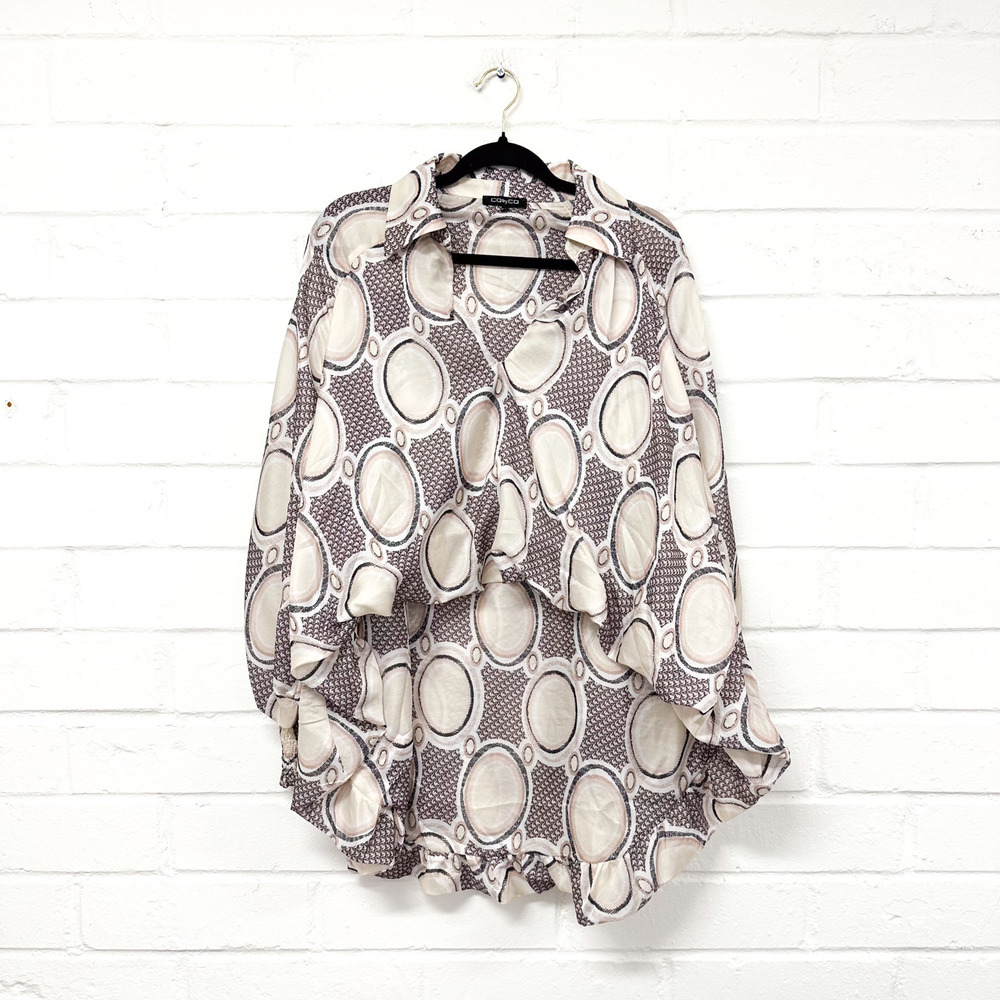 High Low Flowy Blouse with Tan Details